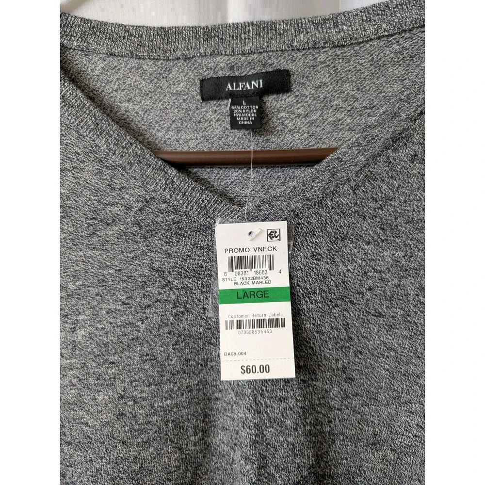 Alfani V-Neck Sweater‎ Men's Large Light Gray Cotton Blend Lightweight NEW